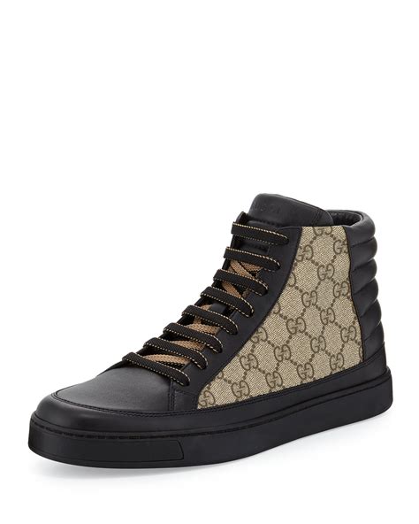 gucci common leather high top sneaker black beige